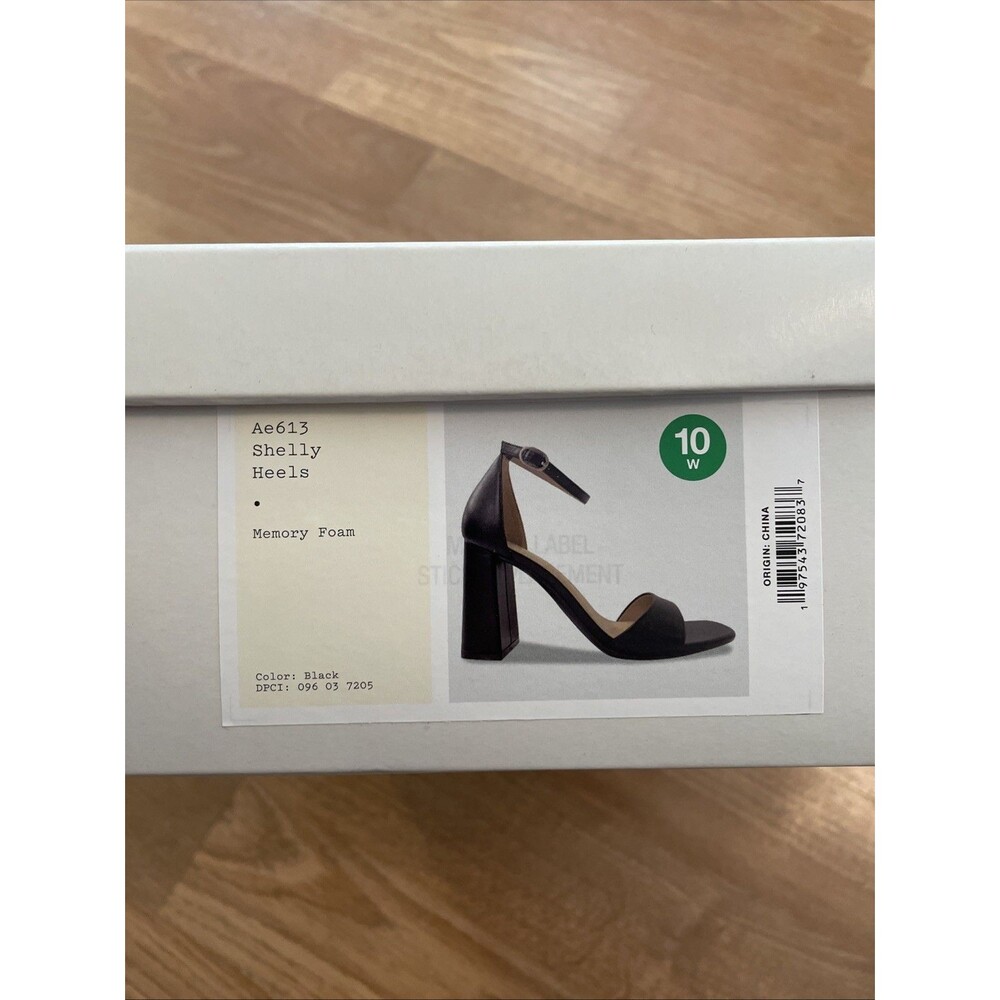 A New Day Shelly Heels Black 10 Wide Women's Ankle Strap Block Memory Foam NEW - Picture 3 of 16